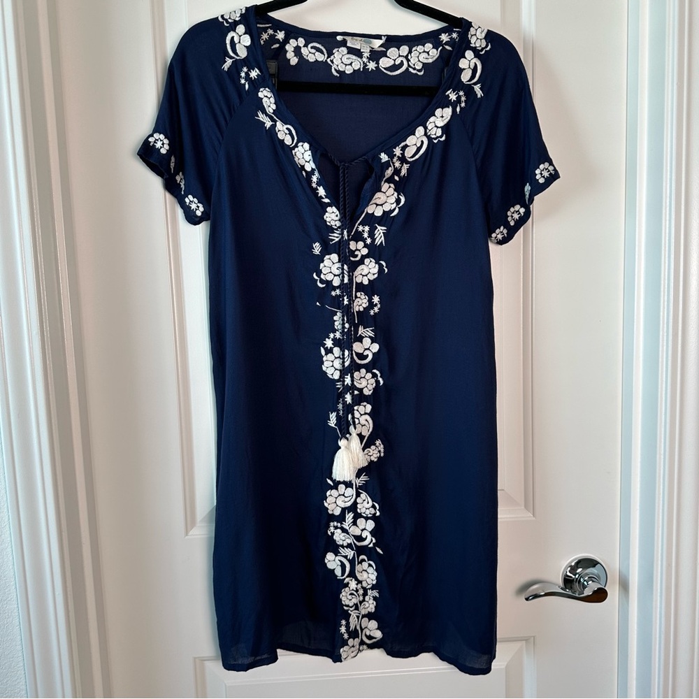 Boden Swim Coverup Dress Navy White Embroidered size 6